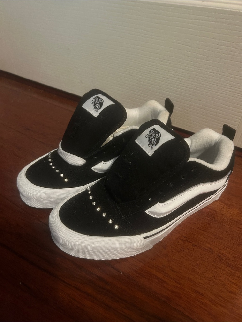 Vans Kids Black & White Slip-On Skate Sneakers with Stud Accents
